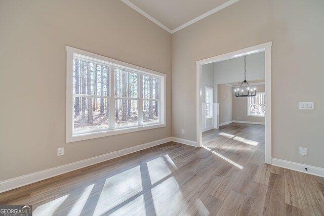 bathroom featuring shower with separate bathtub, vanity, hardwood / wood-style flooring, and vaulted ceiling