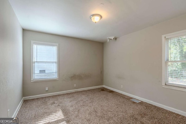 empty room featuring carpet flooring and plenty of natural light