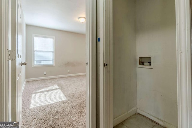 washroom featuring light carpet and hookup for a washing machine