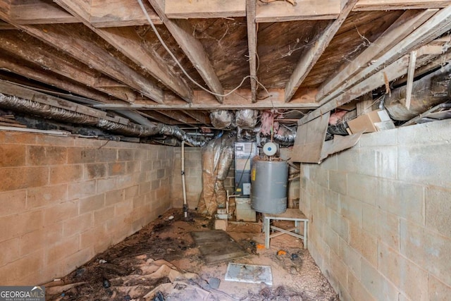 basement featuring water heater