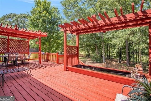 wooden terrace featuring a pergola