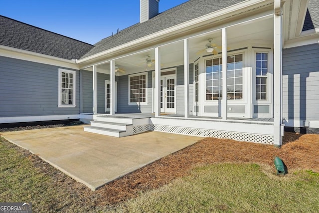 exterior space with ceiling fan and covered porch