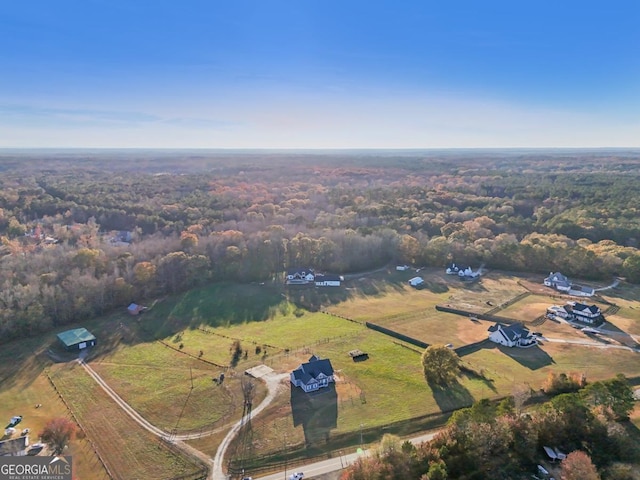 birds eye view of property with a rural view