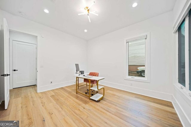 office space featuring light hardwood / wood-style flooring