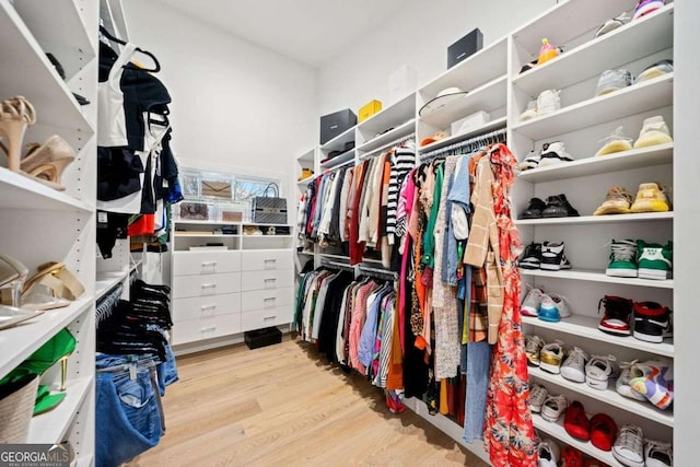 spacious closet with light hardwood / wood-style floors