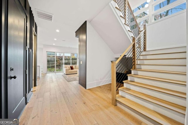 foyer entrance featuring light wood-type flooring