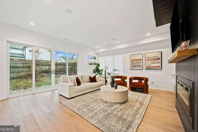 living room featuring light wood-type flooring