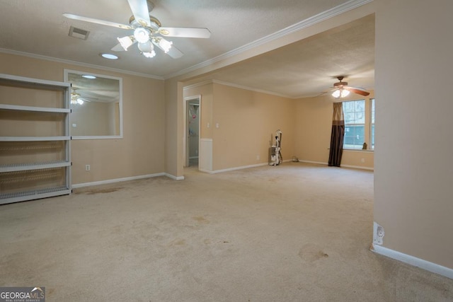 carpeted spare room featuring ornamental molding