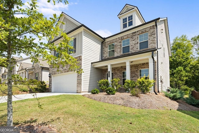 view of front of home featuring a garage and a front lawn