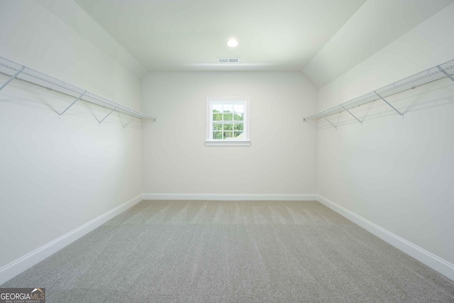 spacious closet featuring carpet and lofted ceiling