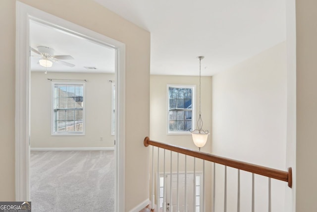 hallway with light carpet