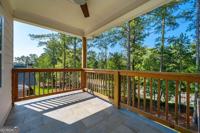 view of patio featuring ceiling fan