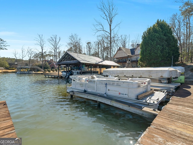 view of dock with a water view