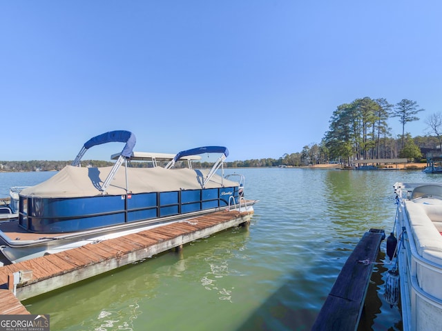 view of dock with a water view