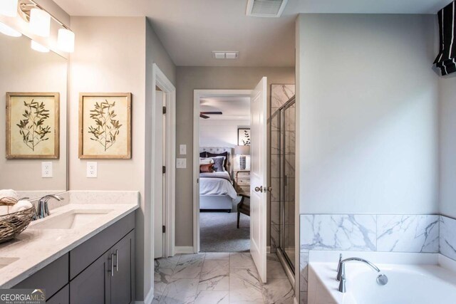 bathroom featuring vanity and separate shower and tub