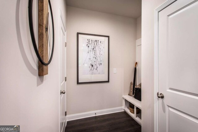 mudroom with dark hardwood / wood-style floors