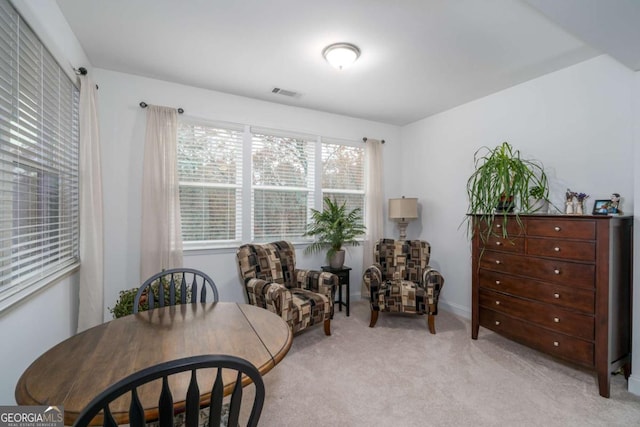 living area with light carpet