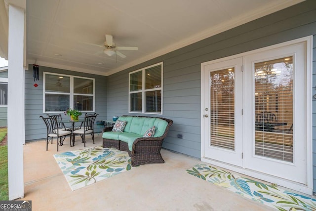 view of patio / terrace featuring an outdoor living space and ceiling fan