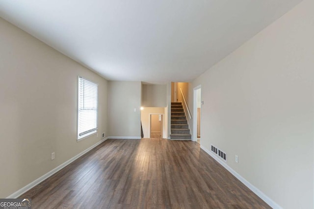 unfurnished living room with dark hardwood / wood-style floors