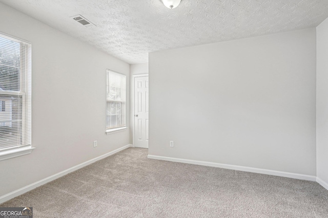 spare room with carpet flooring and a textured ceiling