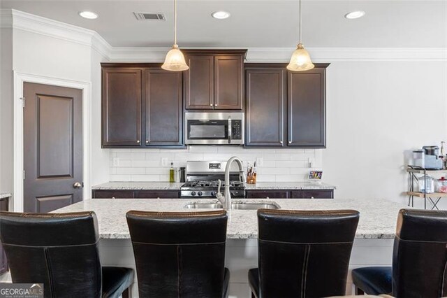 dining space featuring coffered ceiling, beamed ceiling, dark hardwood / wood-style floors, and a notable chandelier