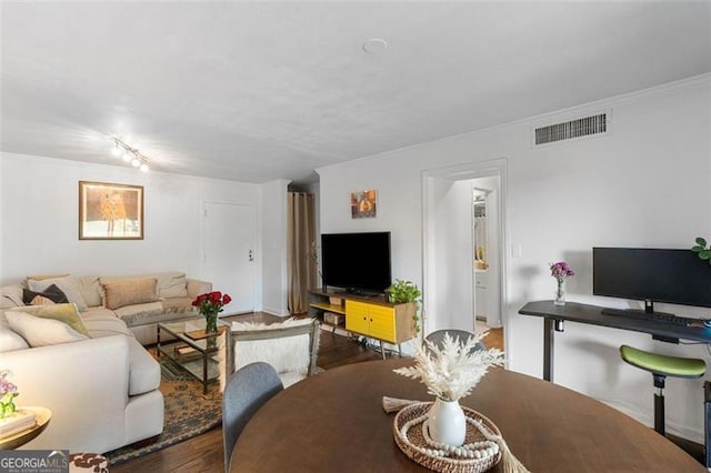 living room with dark hardwood / wood-style floors