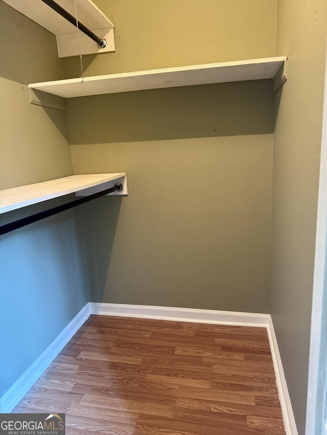 walk in closet with hardwood / wood-style flooring