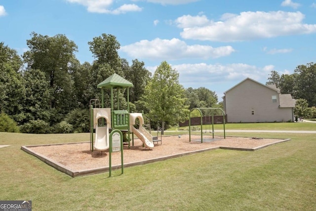 view of jungle gym with a yard