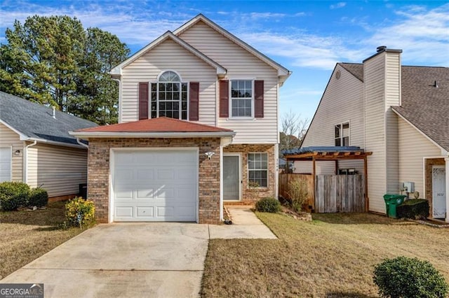 front of property featuring a garage and a front lawn