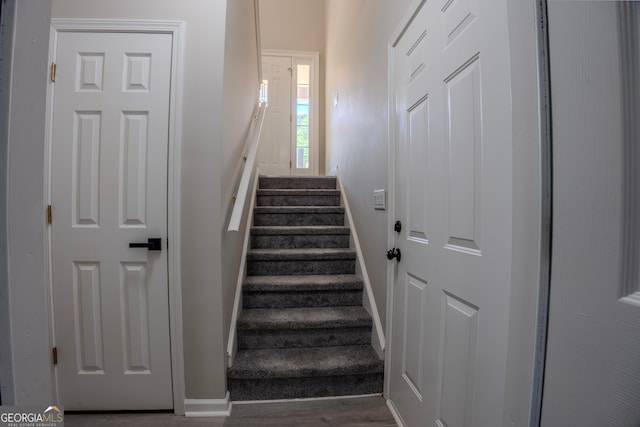 staircase featuring wood-type flooring