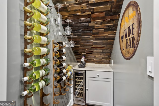 wine area with beverage cooler