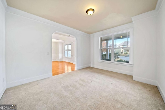 carpeted empty room with ornamental molding