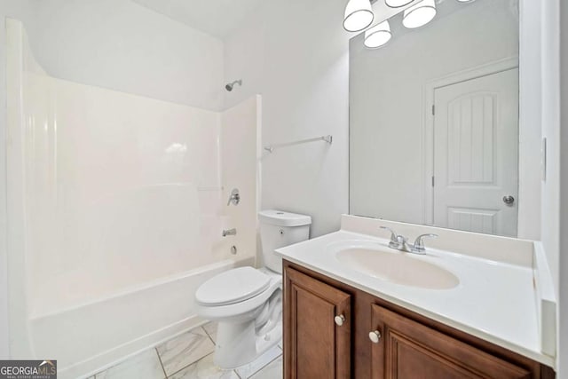 full bathroom featuring vanity, toilet, and shower / bath combination