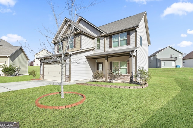 view of front of home with a front lawn and a garage