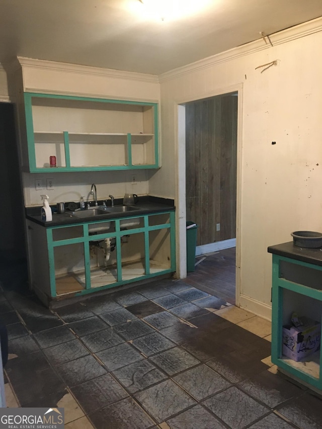 kitchen featuring crown molding and sink