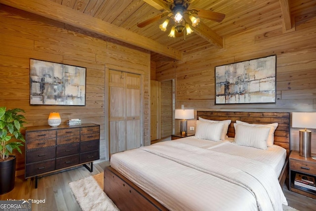 236 William Branch Rd, Morganton, GA 30560 - bedroom with wood ceiling, beamed ceiling, wood walls, and wood finished floors