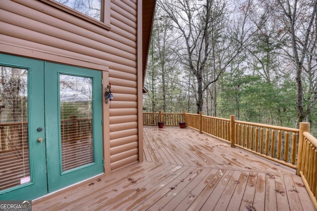 wooden terrace with french doors