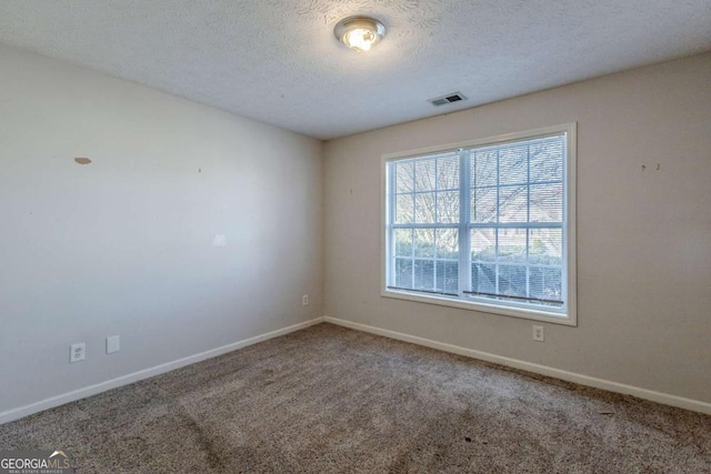 carpeted spare room featuring a textured ceiling