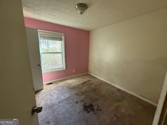 spare room with carpet flooring and a textured ceiling