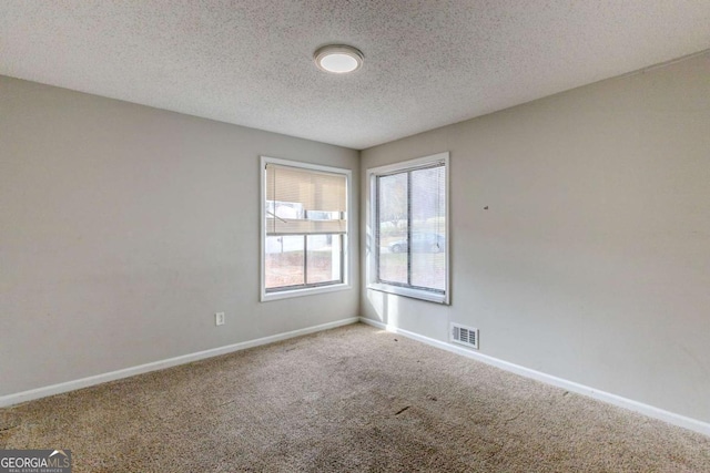 spare room with a textured ceiling and carpet floors