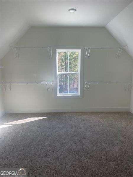 bonus room with carpet flooring and vaulted ceiling