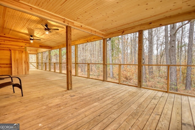 unfurnished sunroom featuring plenty of natural light and wooden ceiling