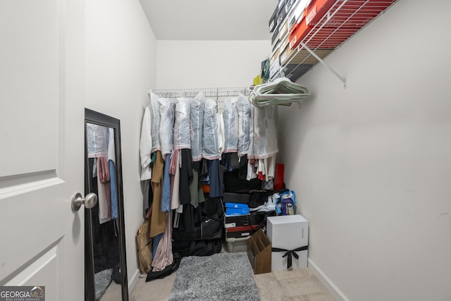 spacious closet with light carpet