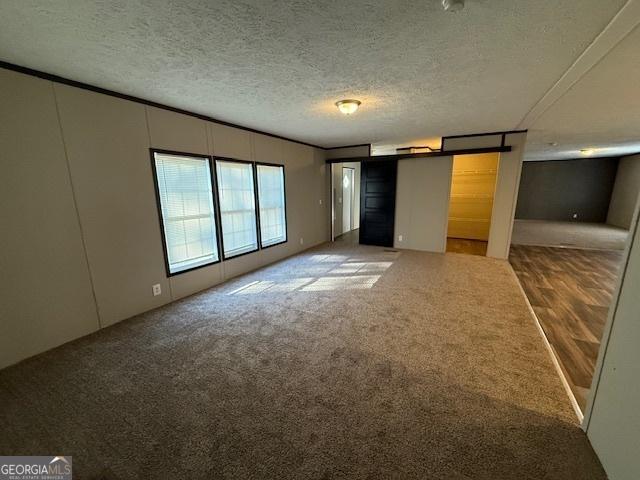 unfurnished room featuring carpet floors and a textured ceiling