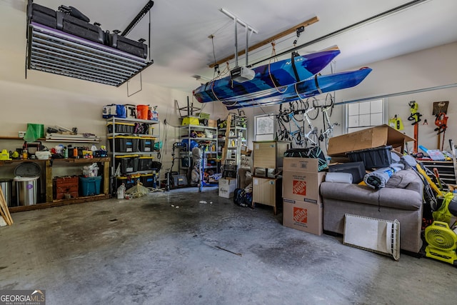 garage with a garage door opener