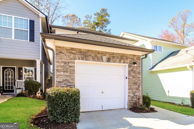 exterior space with a garage