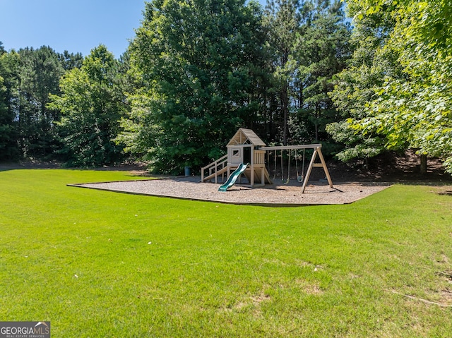 view of play area with a yard