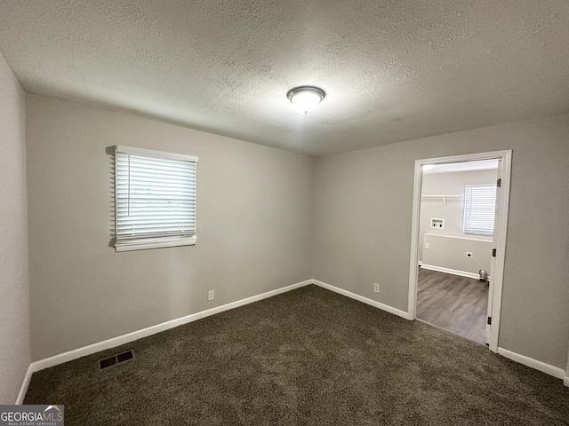 carpeted empty room featuring a textured ceiling and a wealth of natural light