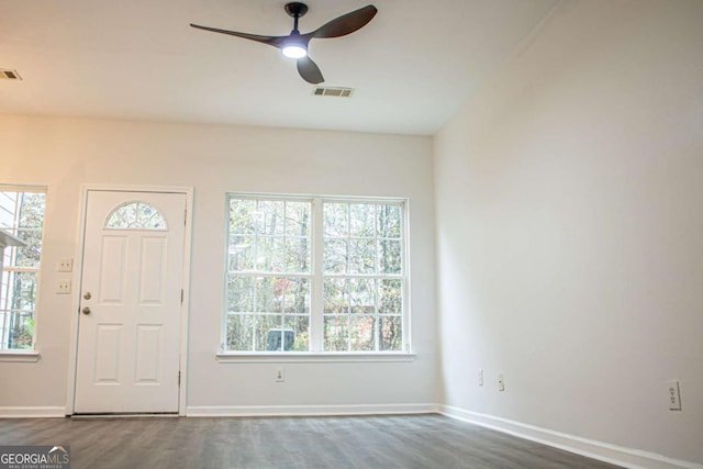 foyer featuring hardwood / wood-style floors and ceiling fan