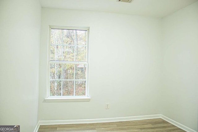 spare room featuring plenty of natural light and light hardwood / wood-style flooring